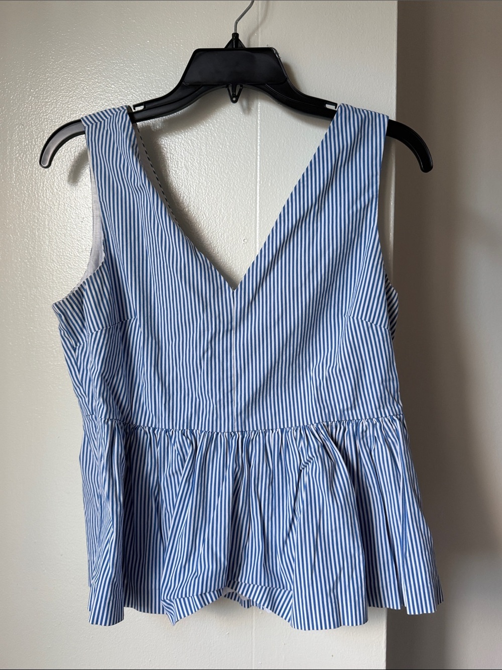 Blue Striped V-Neck Peplum Top